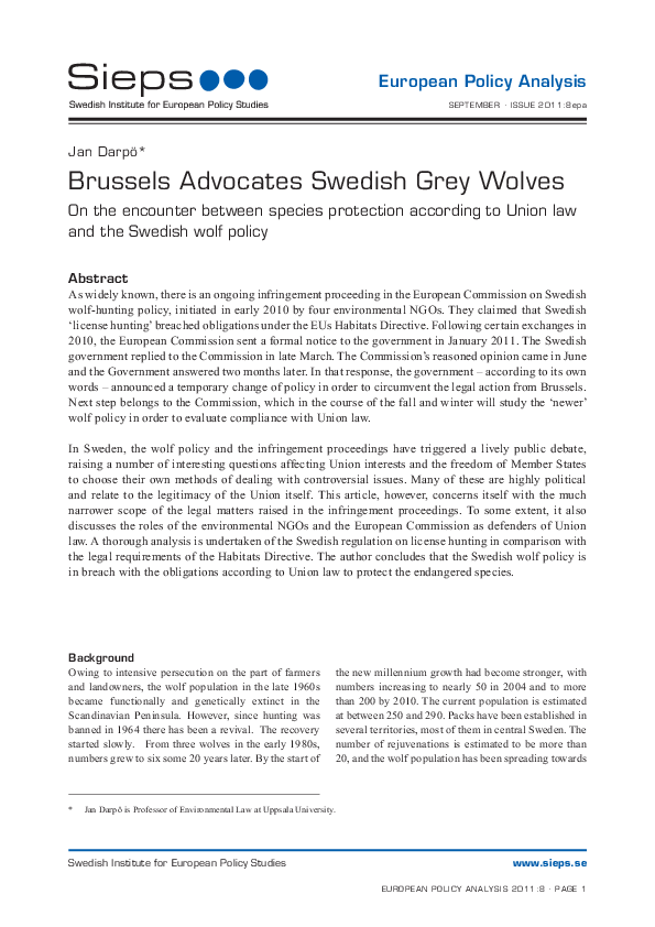 Brussels Advocates Swedish Grey Wolves (2011:8epa)