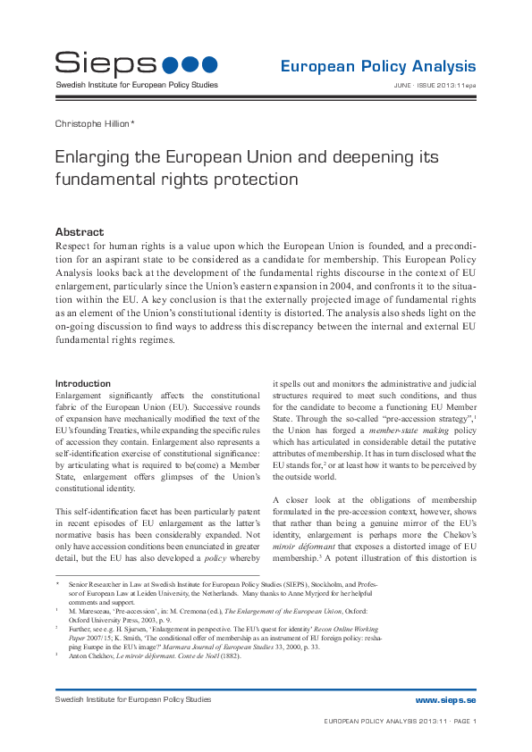 Enlarging the European Union and deepening its fundamental rights protection (2013:11epa)