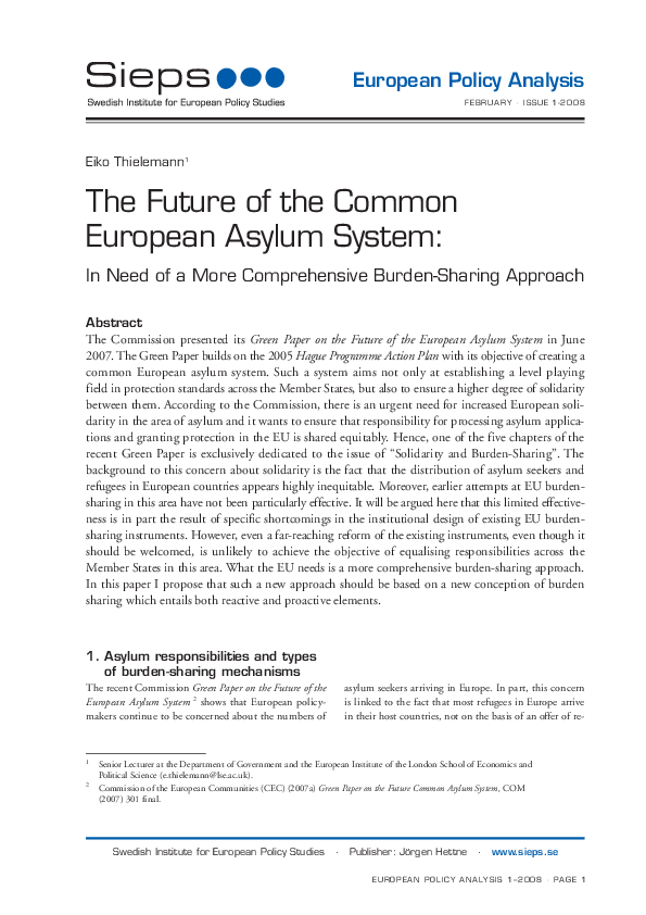 The Future of the Common European Asylum System (2008:1epa)