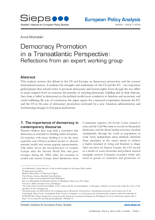 Democracy Promotion in a Transatlantic Perspective (2009:2epa)
