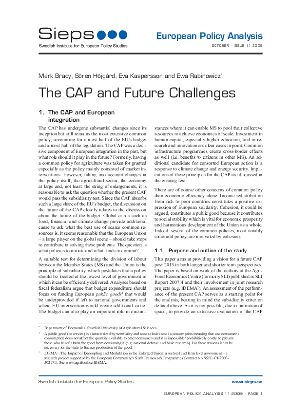 The CAP and Future Challenges (2009:11epa)