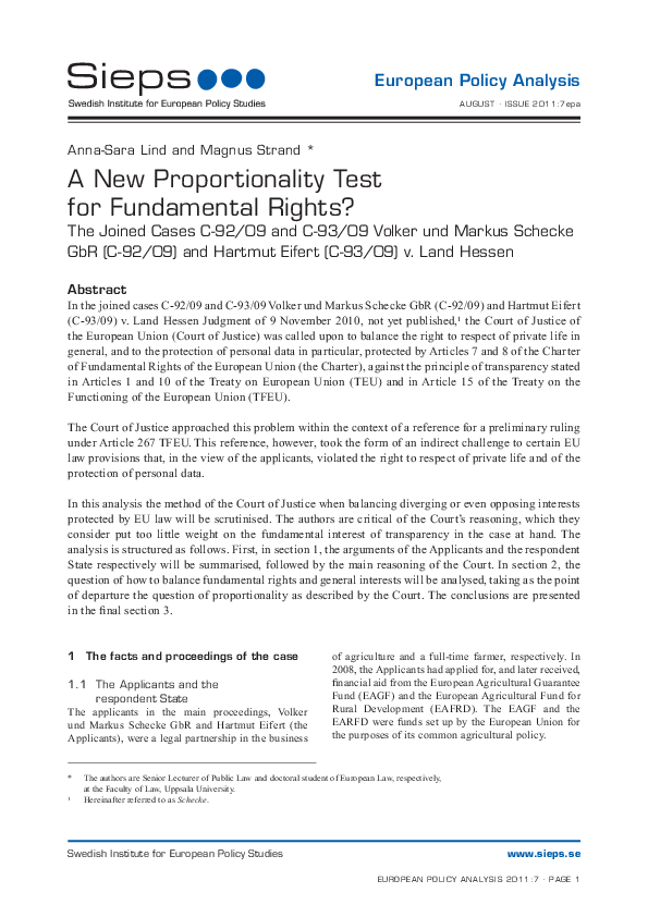 A New Proportionality Test for Fundamental Rights? (2011:7epa)