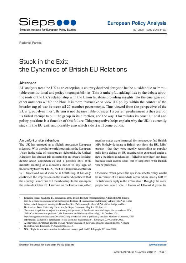Stuck in the Exit: the Dynamics of British-EU Relations (2012:11epa)