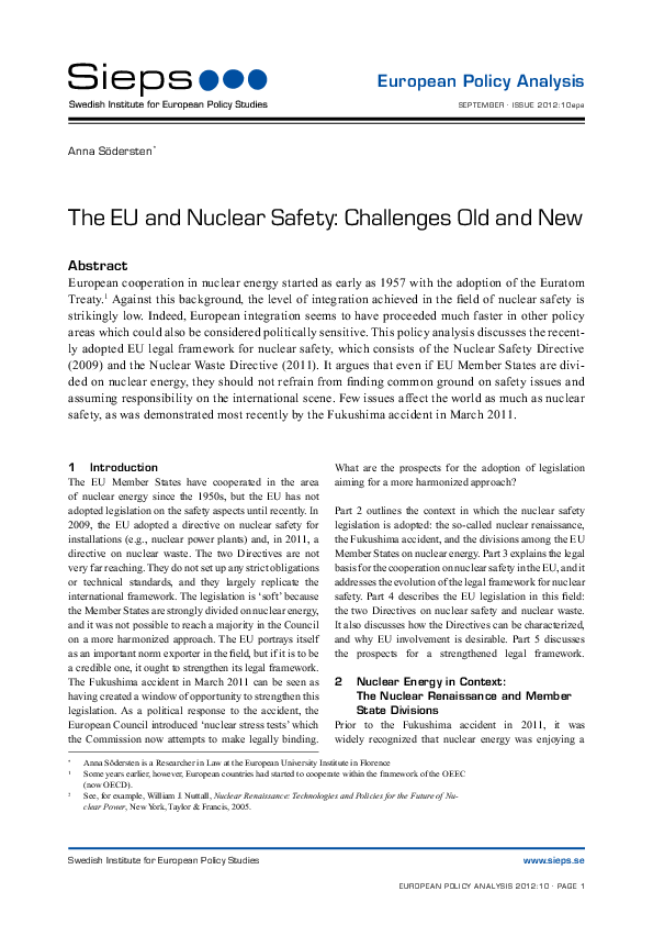 The EU and Nuclear Safety: Challenges Old and New (2012:10epa)