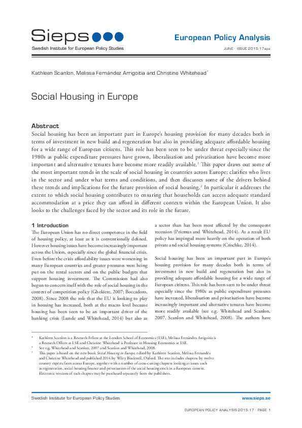 Social Housing in Europe (2015:17epa)