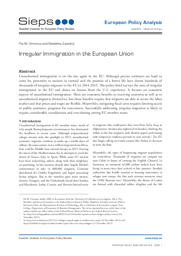 Irregular Immigration in the European Union (2016:2epa)